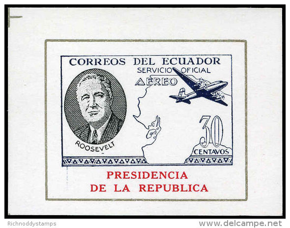 Ecuador 1949 Presidencia Roosevelt 30C Air Block , Unmounted Mint. - Ecuador