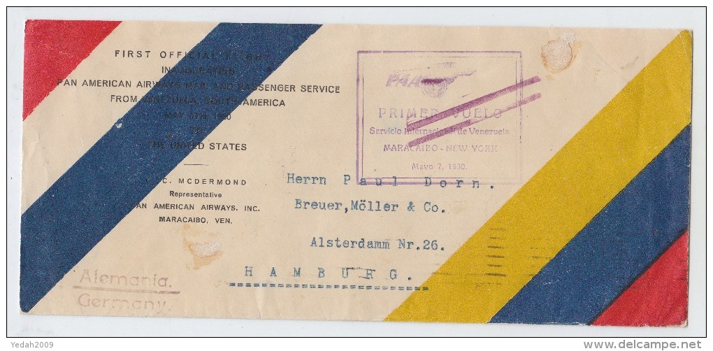 Venezuela/Germany FIRST FLIGHT COVER MARACAIBO-NEW YORK 1930 - Venezuela