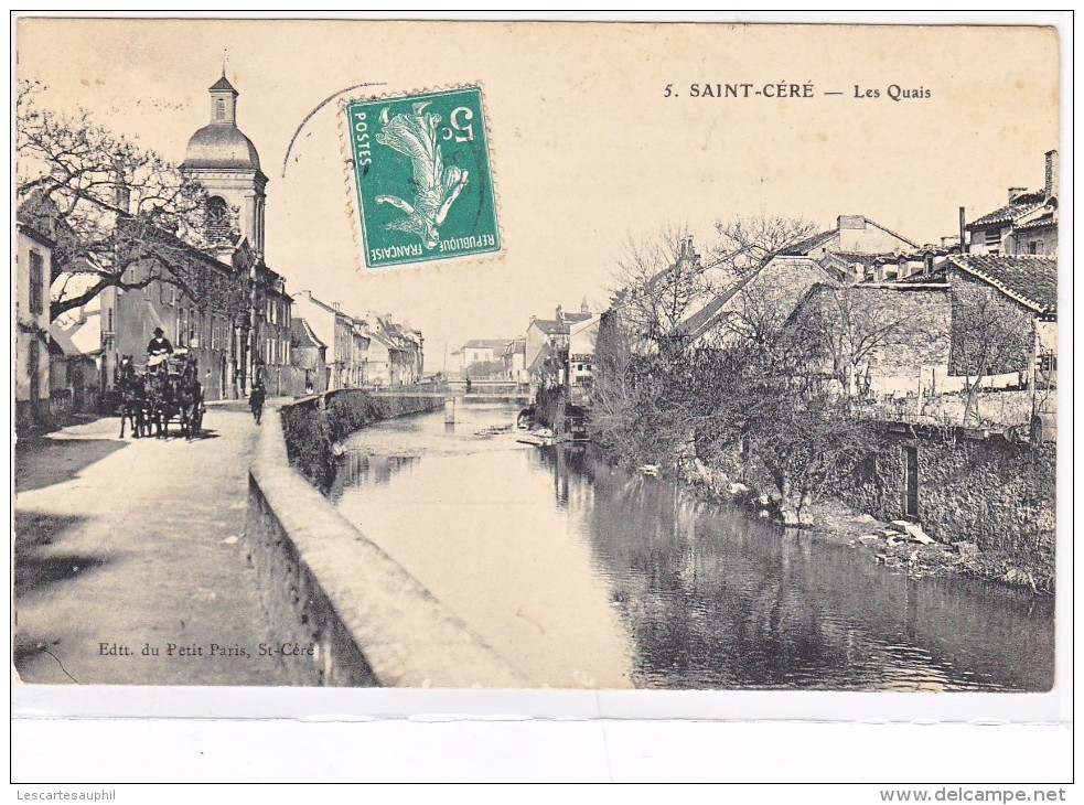 Saint Cere Les Quais Animée 1909 Diligence Attelage A 3 Chevaux Edit Petit Paris Tbeg - Saint-Céré