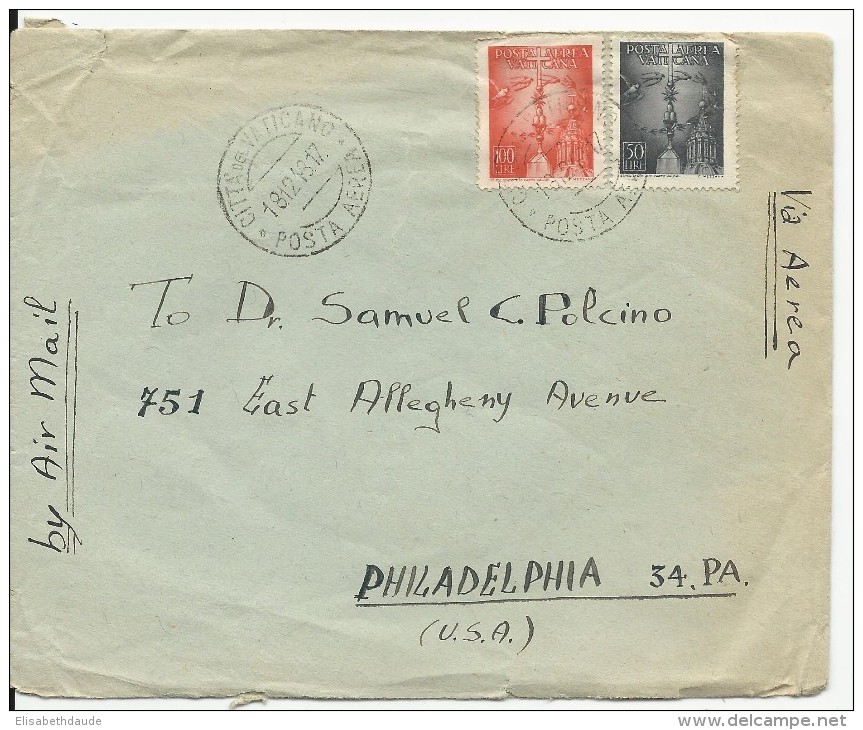 VATICAN - 1948 - ENVELOPPE AIRMAIL Pour PHILADELPHIA (USA) - Lettres & Documents