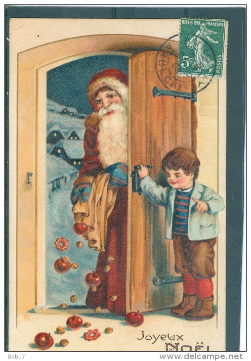 Relief - Gaufrée - Embossed - Prage - Père Noël + Enfant - TBE Superbe - Santa Claus