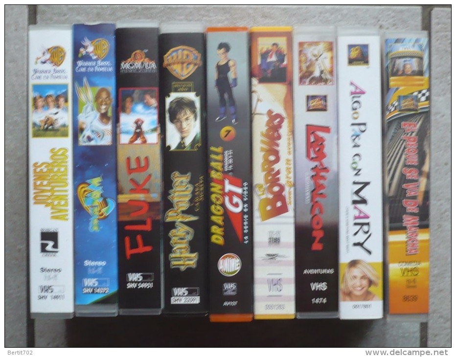 LOT DE 9 CASSETTES VIDEO VHS - FILMS AVENTURES  En Langue Espagnole - De 80 à 120 Mn ( Voir Les 10 Scans ) - Action, Aventure