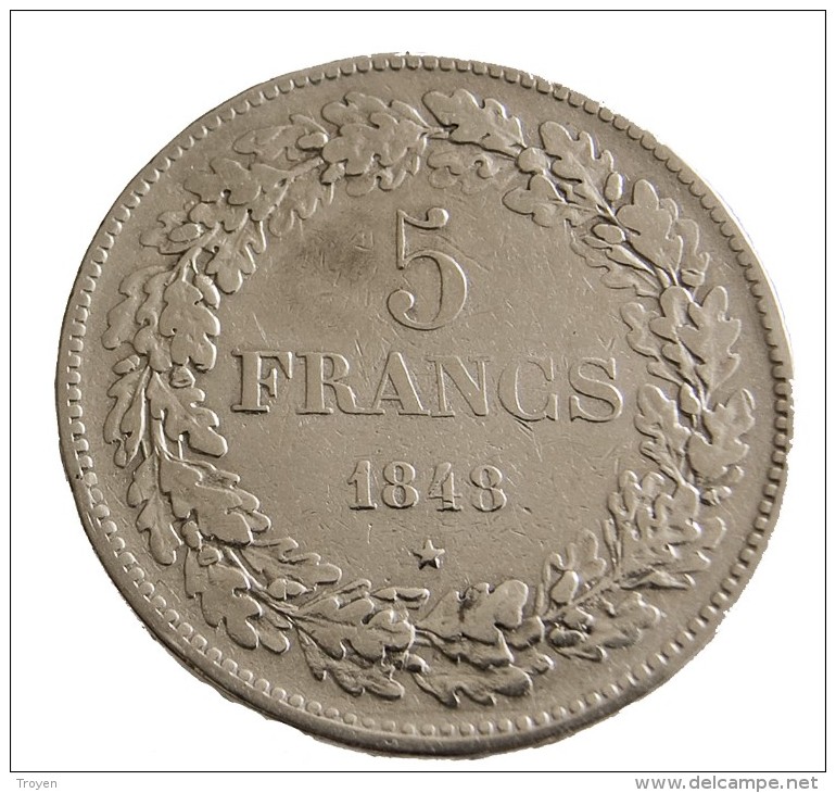 5 Francs -  Léopold Premier - Belgique - 1848 - TB+ - - 500 Francs