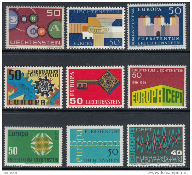 Liechtenstein 1961-1972 Selection Of EUROPA Cept Stamps. Mi 414, 431, 444, 474, 495, 507, 525, 545, 564 MNH - Sammlungen