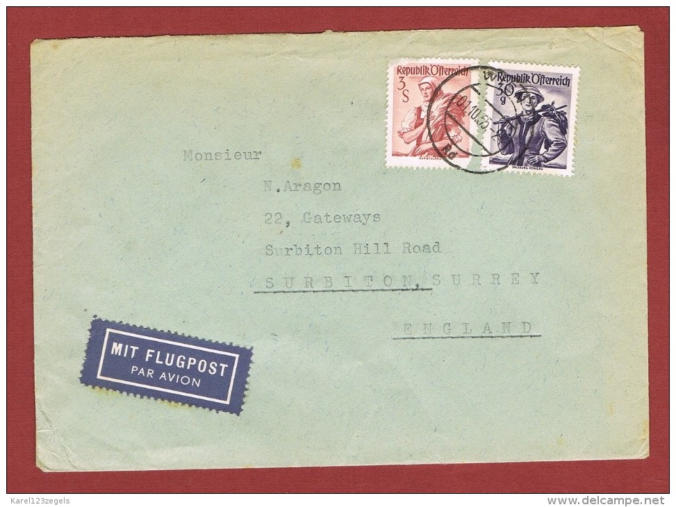 Airmail  Luftpostbrief 3,30 Sch Wien  - Surbiton Surrey  England 1/10/1955 - Covers & Documents