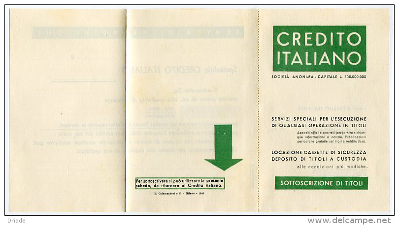 SCHEDA PRENOTAZIONE SOTTOSCRIZIONE TITOLI CREDITO ITALIANO ANNO 1940 BANCA - Altri & Non Classificati