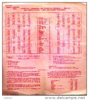 BELGIQUE - SUISSE Par Train - Horaire Des Services D’été 1961 - Railway