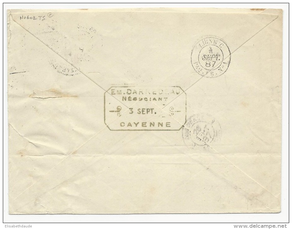 GUYANE - 1887 - ALPHEE DUBOIS - ENVELOPPE COMMERCIALE De CAYENNE ! - Alphée Dubois