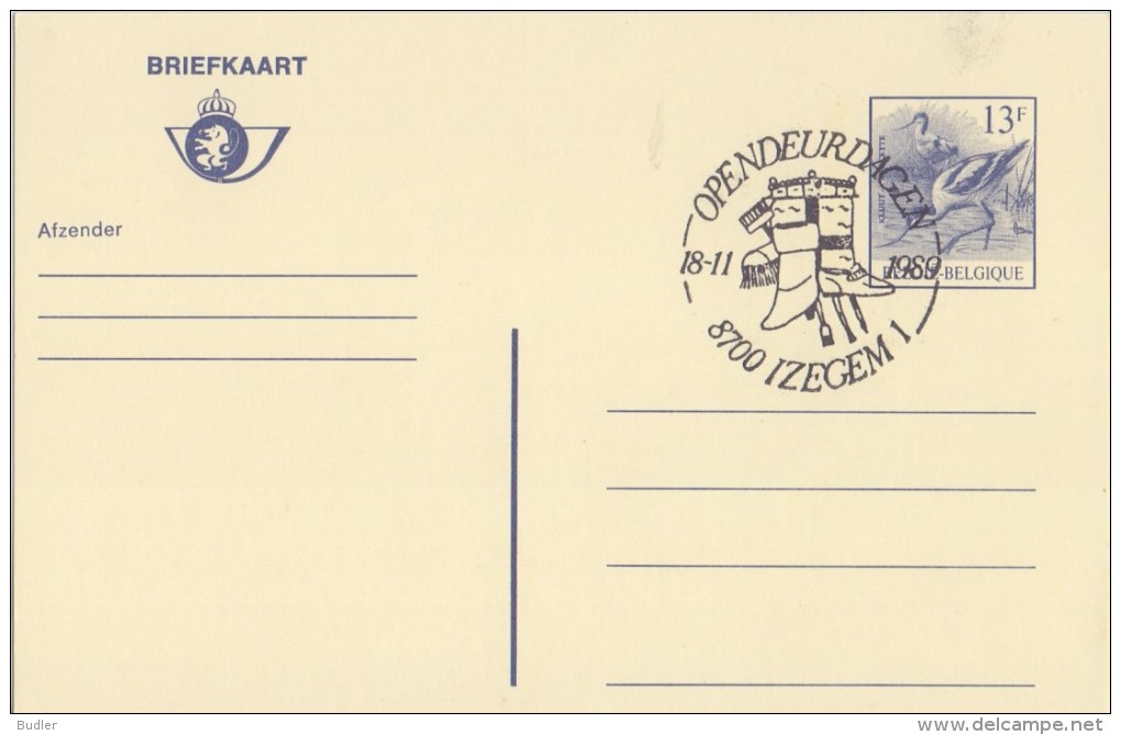 BELGIË/BELGIQUE:Illustr. Date Cancel On Post. St.: ## 18-11-89 : IZEGEM : Open Deur Dagen ##: POST,SCHOEN,CHAUSSURE,SHOE - Textile