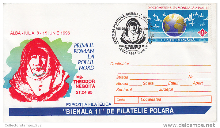 37906- FIRST ROMANIAN AT NORTH POLE, THEODOR NEGOITA, SPECIAL COVER, 1996, ROMANIA - Polarforscher & Promis