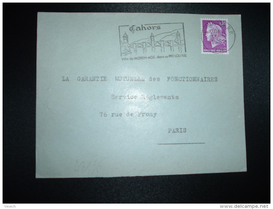 LETTRE TP MARIANNE DE CHEFFER 0,30 OBL.MEC.13-1-1969 CAHORS RP (46 LOT) 1ER JOUR CHANGEMENT DE TARIF (URGENT 0,40 + PNU) - 1967-1970 Marianne De Cheffer