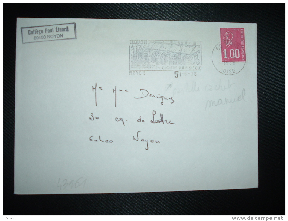 LETTRE TP MARIANNE DE BEQUET 1,00 OBL.MEC. VARIETE 5-6-1978 NOYON (60 OISE) - 1971-1976 Marianne Of Béquet