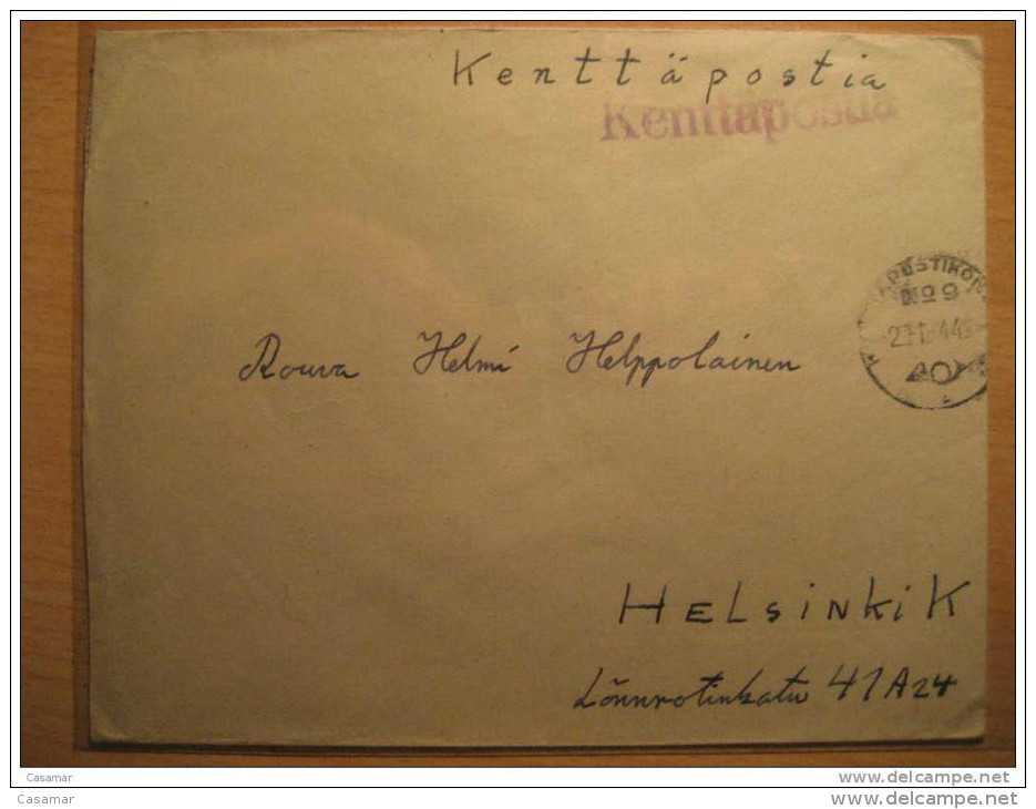 FINLAND 1944 To Helsinki K WWII Militar Postage Paid Kenttapostia Faltpost Cancel Cover Finlande - Militair
