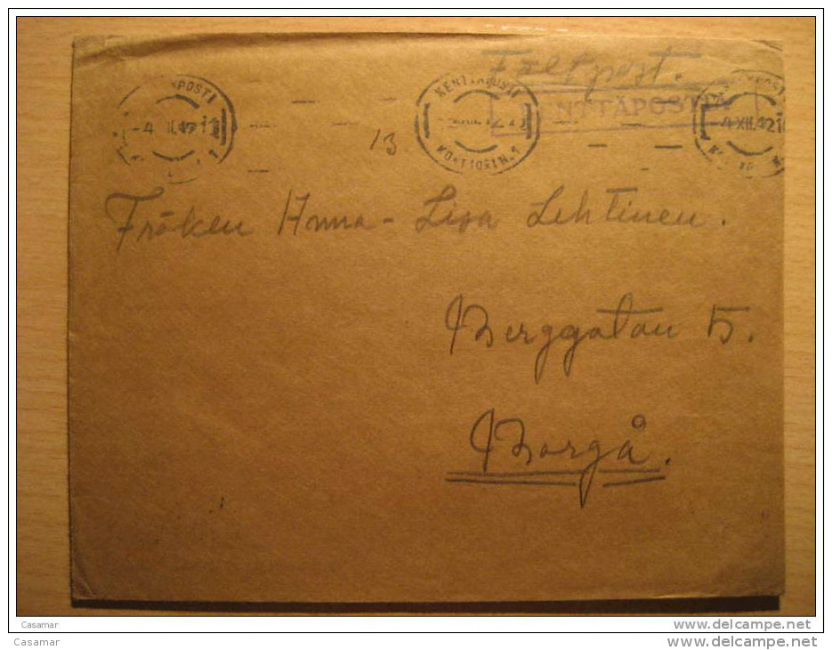 FINLAND 1942 To Borga Porvoo WWII Militar Postage Paid Kenttapostia Faltpost Cancel Cover Finlande - Militaires