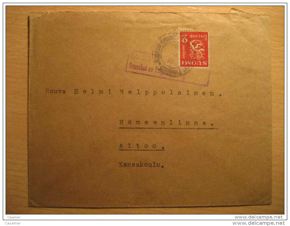 FINLAND Helsinki 1940 To Hameenlinna Aitoo Kansakoulu WWII Censor Censored Censure Cancel Cover - Militärmarken