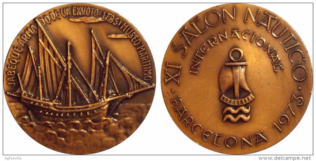 ESPAÑA. MEDALLA XI SALON NAUTICO INTERNACIONAL BARCELONA 1973. JABEQUE ARMADO DE UN EXVOTO. SPAIN. ESPAGNE - Profesionales/De Sociedad