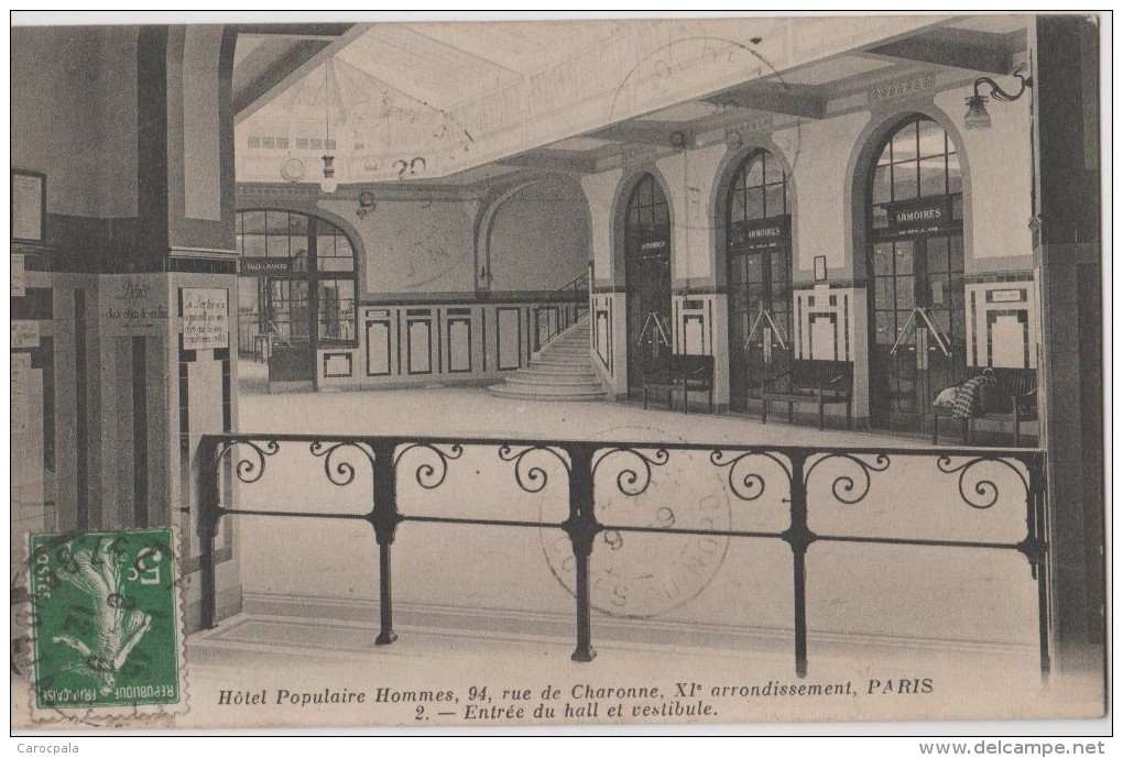 Carte 1911 Hotel Populaire Hommes : 94 Rue De Charonne à Paris : Entrée Du Hall Et Vestibule - Distrito: 11