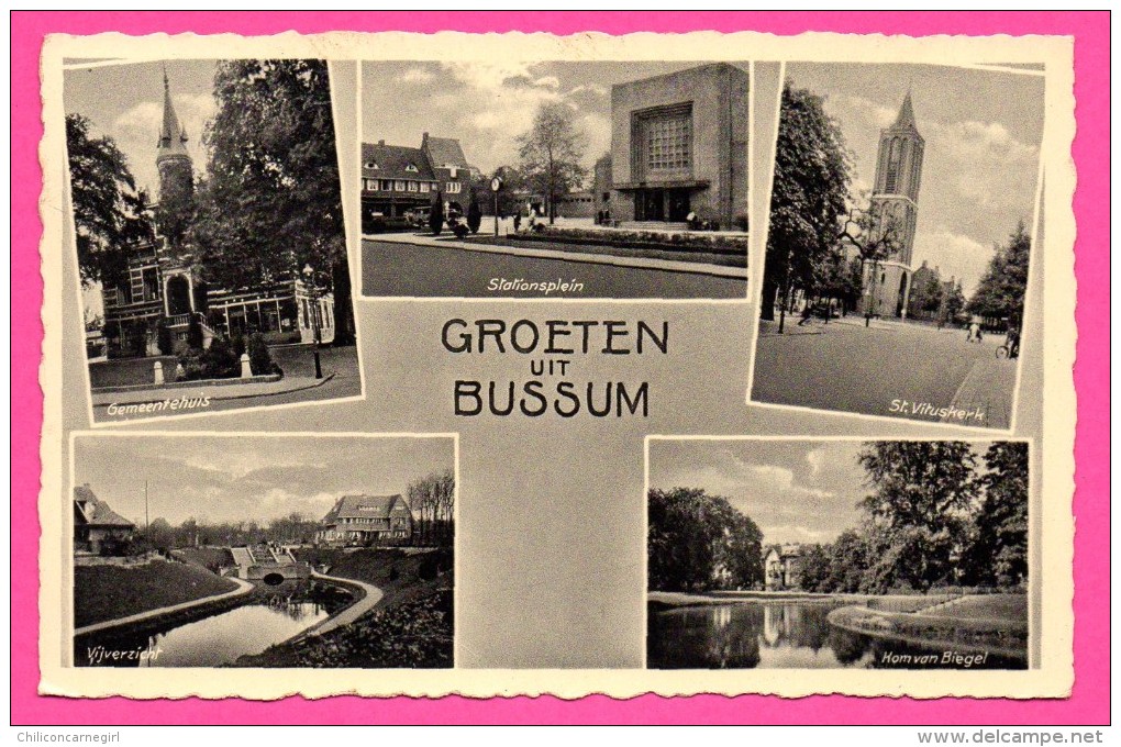 Groeten Uit Bussum - Multivues - Stationplein - St Vituskerk - Vijverzicht - Hom Van Biegel - P. KOOPMANS - 1935 - Bussum