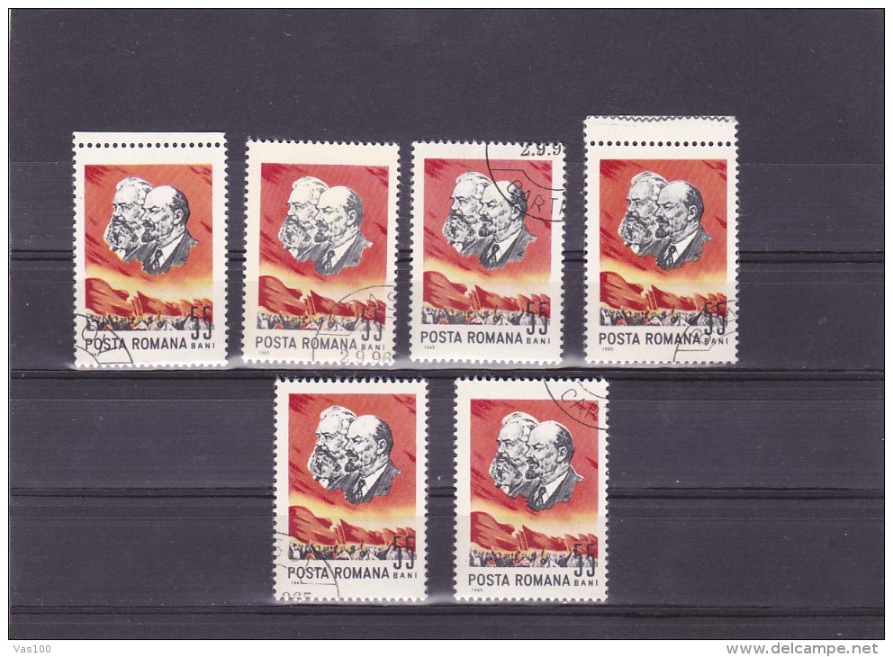 Karl Marx & Lenin 1965 Stamps X6 USED Romania. - Karl Marx