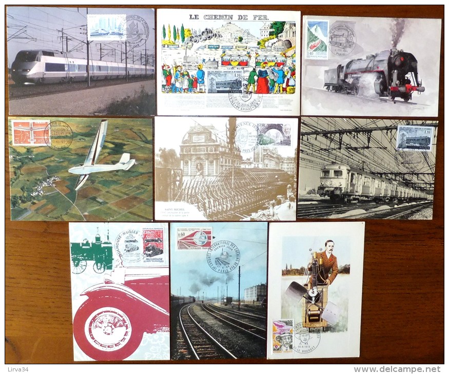 SELECTION DE 9 CARTES MAXIMUM FRANCE- THEME TRANSPORTS :  LES TRAINS - - Collections, Lots & Series