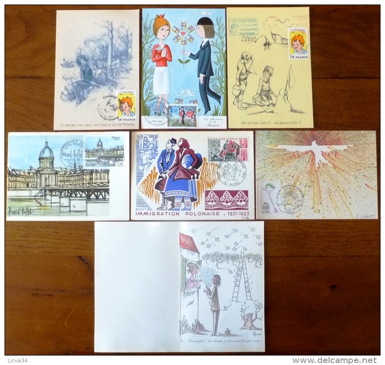 SELECTION DE  7CARTES MAXIMUM FRANCE- THEME  ILLUSTRATEURS AVEC SIGNATURES-  2 SCANS - Colecciones & Series