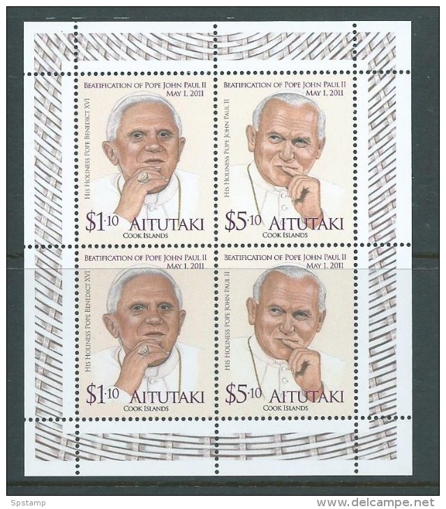 Aitutaki 2012 Pope John Paul Miniature Sheet Of 4 Values MNH - Aitutaki