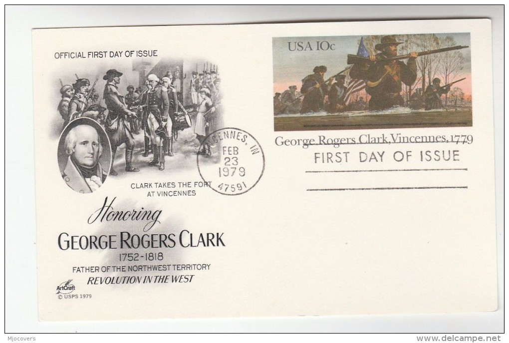 1978 Vincennes USA Postal STATIONERY CARD FDC Illus GEORGE ROGERS CLARK FORT VINCENNES GUNS Stamps Cover Gun - 1961-80