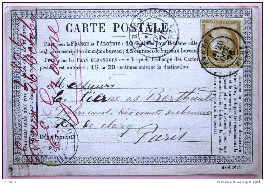 CACHET TYPE 18 Sur N° 55  --  EVREUX  --  EURE  --  LAC  --  1876 - 1849-1876: Période Classique