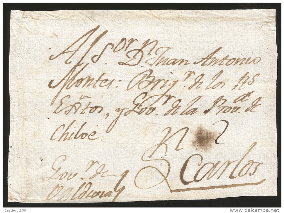 G)1800 PERU, 2 REALES MANUSCRIPT, COLONIAL MAIL FRONT COVER CIRCULATED TO CHILOE, XF - Peru