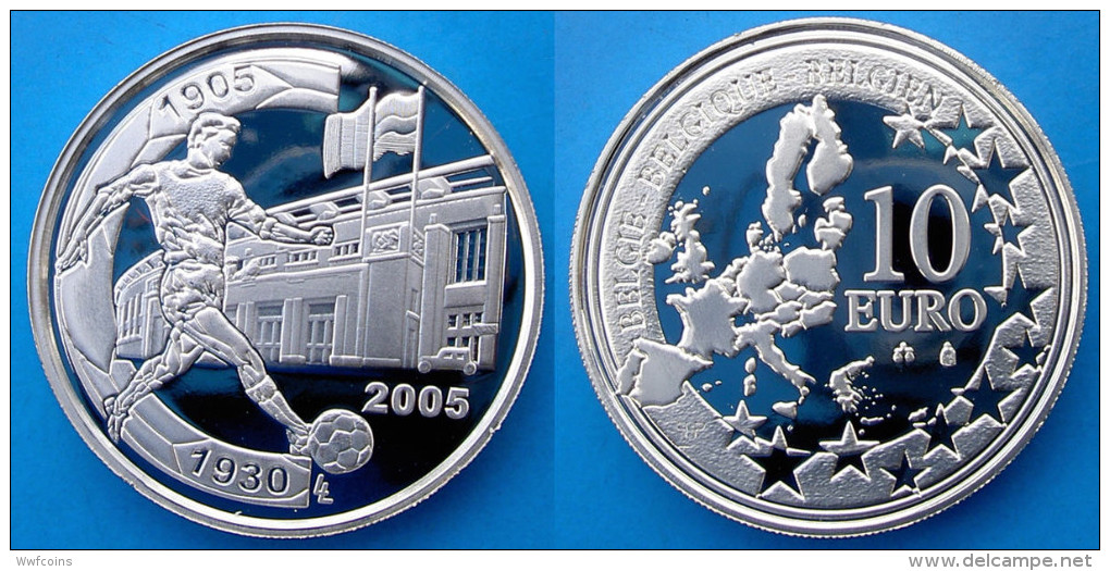 BELGIUM 10 E 2005 ARGENTO PROOF SILVER EURO 1905-1930 FOOTBAL NETHERLAND-BELGIE PESO 18,75g TITOLO 0,925 CONSERVAZIONE F - Belgio