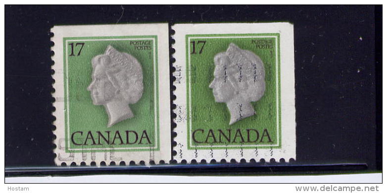 CANADA, 1979, USED # 789, SINGLE QE 2,   USED   GREEN 0.17. SET OF 2 Variety On The 2nd  Double Face - Gebruikt