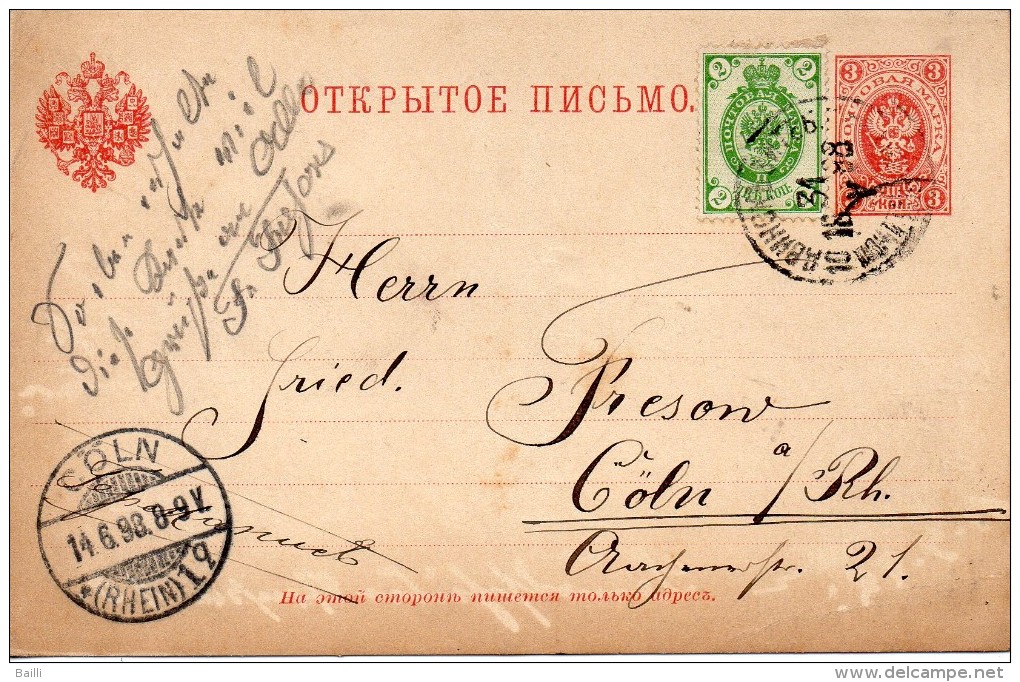 Russie Entier Postal Pour L'Allemagne 1898 - Briefe U. Dokumente