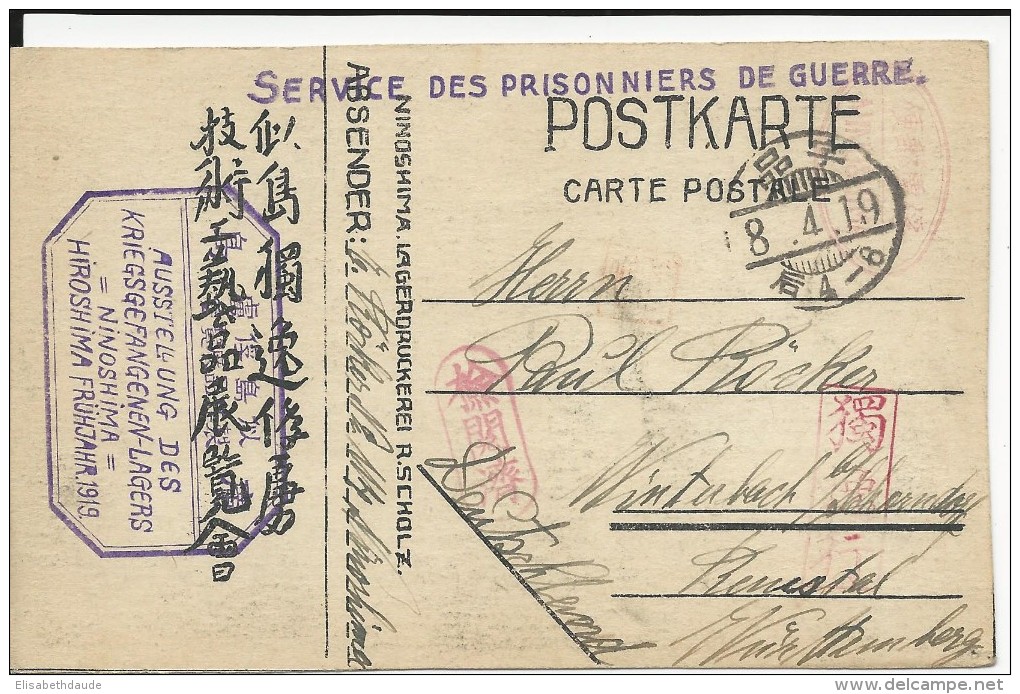 1919 - CAMP DE PRISONNIER à NINOSHIMA/HIROSHIMA (JAPON)- RARE CARTE IMPRIMEE AU CAMP EXPEDIEE Par Un MARIN ALLEMAND - Brieven En Documenten