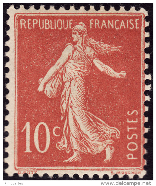 FRANCE  1906 -  Y&T 135 Type I-  Semeuse  10c - Inscriptions Maigres- NEUF* - Cote 9e - 1906-38 Säerin, Untergrund Glatt