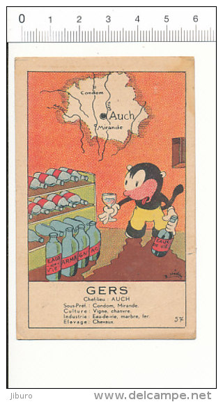 Chromo Humour / Carte Géographique Département Gers 32 / Eaux De Vie - Armagnac / Eau De Vie Alcool / IM 69/G-1 - Thee & Koffie