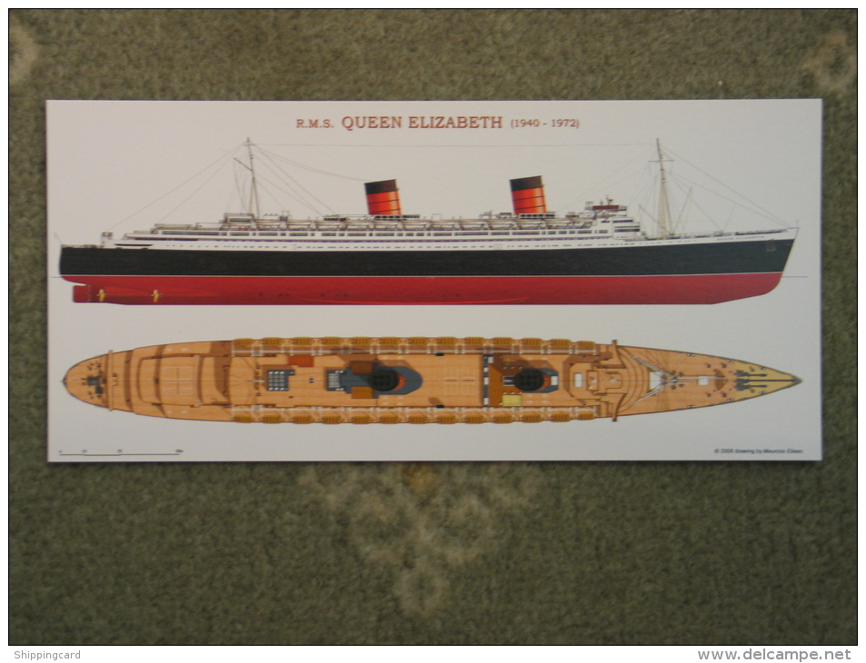 CUNARD QUEEN ELIZABETH AS DRAWN BY MAURIZIO ELISEO- 2008 - Steamers