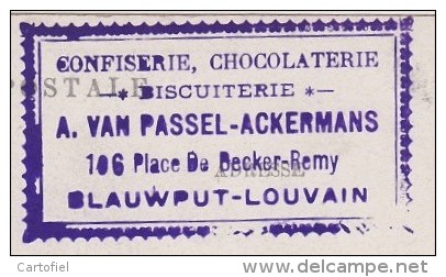 BLAUWPUT-LEUVEN-RECLAMEKAART-CONFISERIE-CHOCOLATERIE-A.VAN PASSEL-ACKERMANS-CHOCOLAT-BLUMER-WIERTZ-ZIE 3 SCANS-ZELDZAAM - Leuven