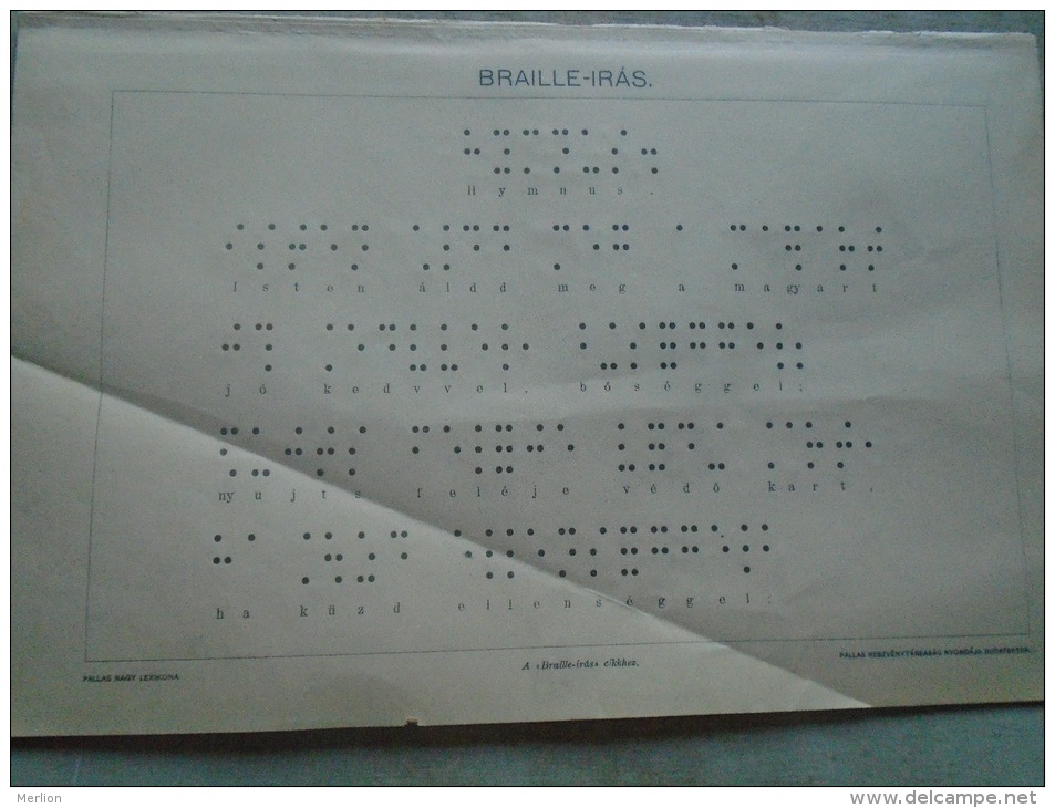 Old Print - Braille  Writing -  Hungary  Pallas Lexikon Ca 1890's  BA31.3 - Ex Libris