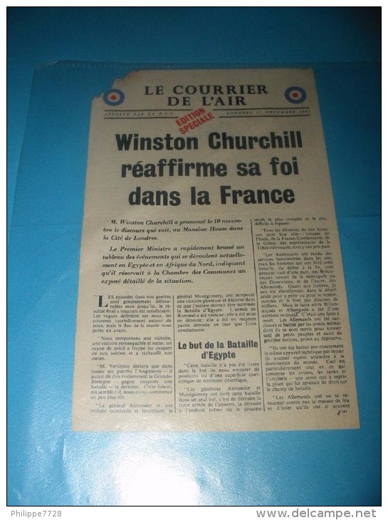 Tract 1939 / 1945  Winston CHURCHILL Réaffirme Sa Foi Dans La France  Le Courrier De L'Air  * - 1939-45