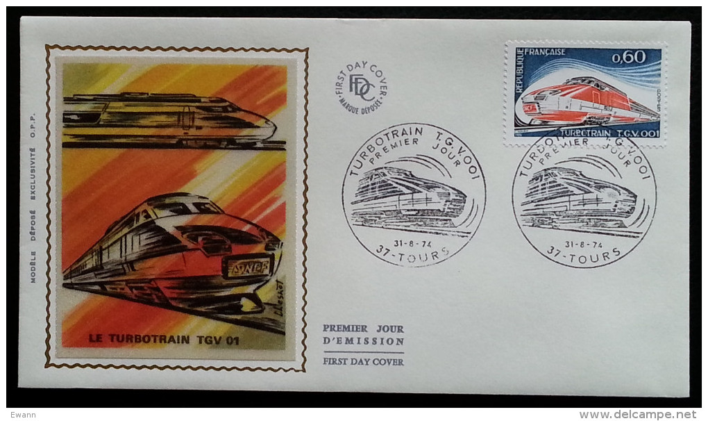 FDC 1974 - YT N°1802 - TURBOTRAIN TGV - TOURS - 1970-1979