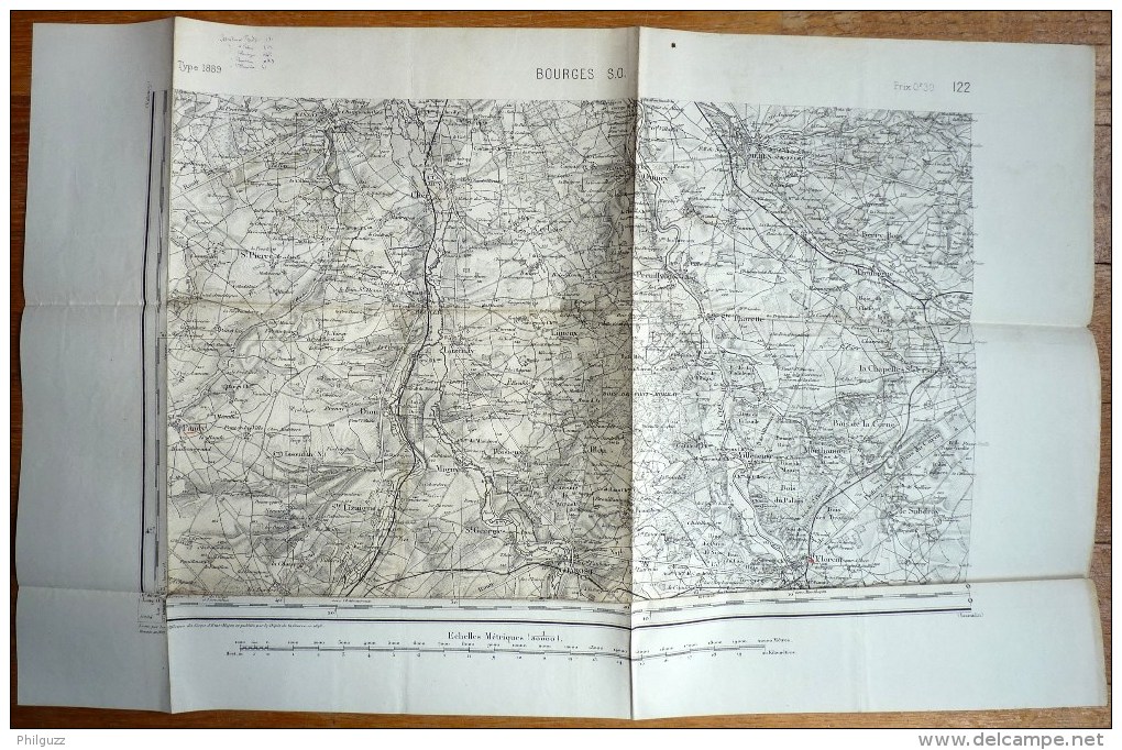 CARTE TOPOGRAPHIQUE ANCIENNE BOURGES SO  TYPE 1889 - Topographical Maps