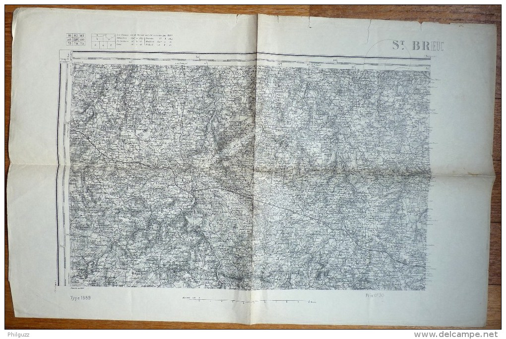 CARTE TOPOGRAPHIQUE ANCIENNE ST-BRIEUC 1 TYPE 1889 - Topographical Maps