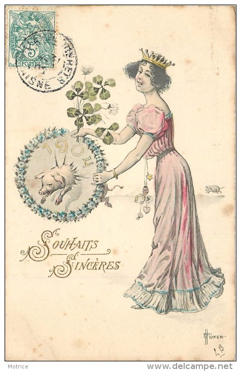 SOUHAITS SINCÈRES - Année 1904,cochon, Thème Chance,carte Signée Hofer. - Maiali