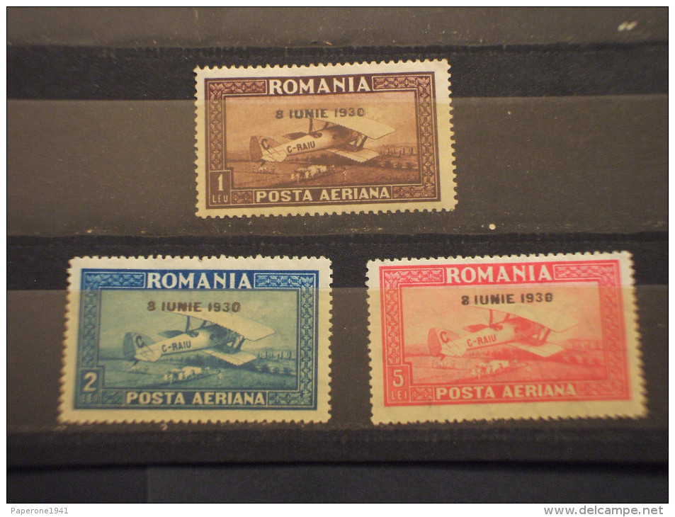 ROMANIA - P.A. 1930 AEREI 3 Valori Soprast. 8 IUNIE, Fil. Orizzontale(il 1 L. Maltrattato))- NUOVI(+) - Ongebruikt