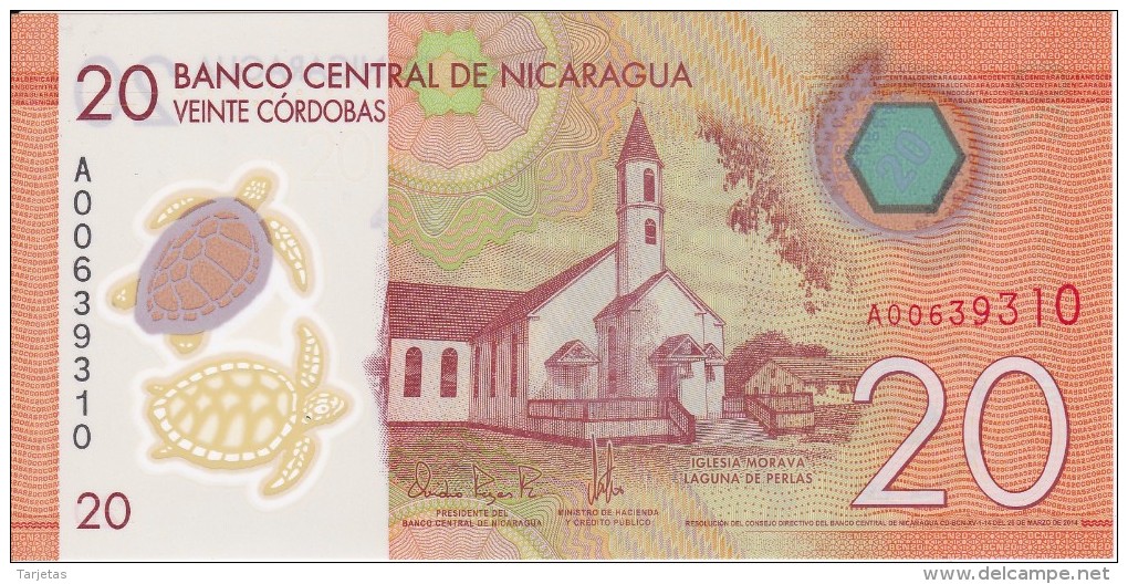 BILLETE DE NICARAGUA DE 20 CORDOBAS DEL AÑO 2014 (TORTUGA-TURTLE) (BANK NOTE) SIN CIRCULAR-UNCIRCULATED - Nicaragua