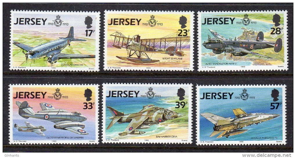 GB JERSEY - 1993 ROYAL AIR FORCE RAF ANNIVERSARY SET (6V) SG 618-623 FINE MNH ** - Jersey