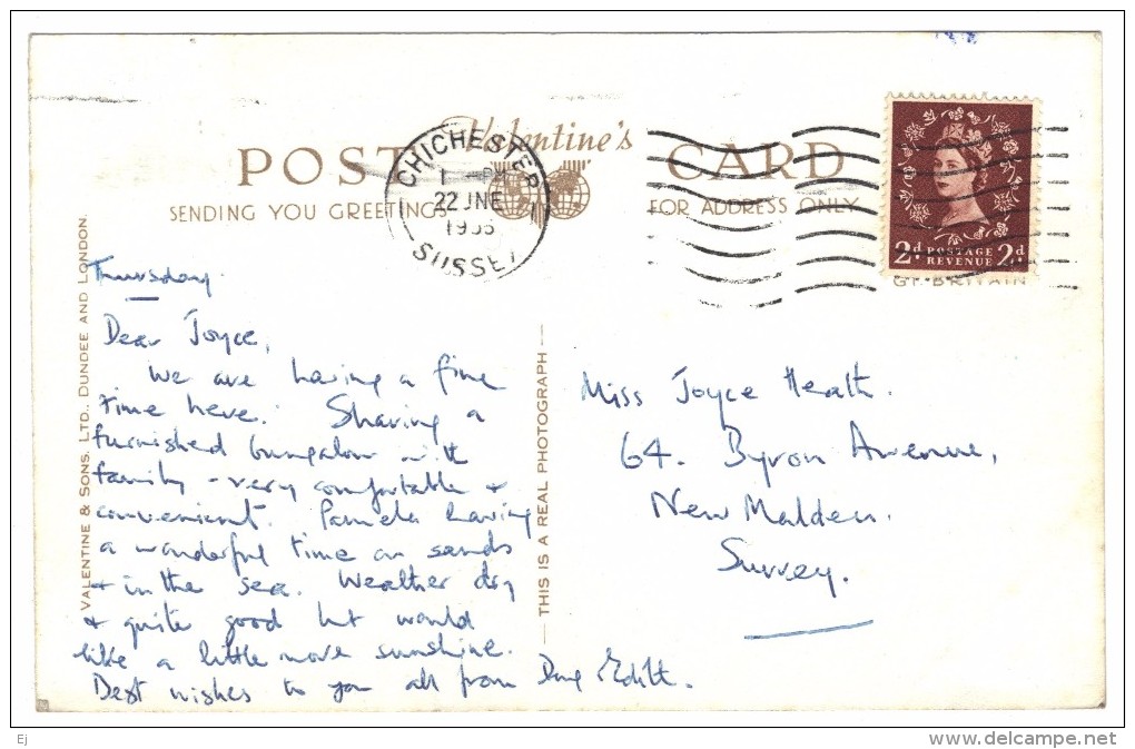 Bracklesham Bay, Sussex - 1955 - Valentine's - Multi-view Real Photo (Clappers Lane, Earnley Mill, Views Of The Beach) - Sonstige & Ohne Zuordnung