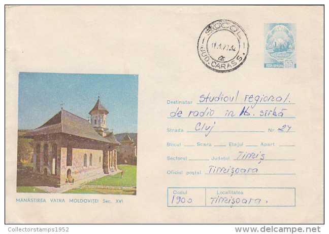 37984- VATRA MOLDOVITEI MONASTERY, COVER STATIONERY, 1977, ROMANIA - Abdijen En Kloosters