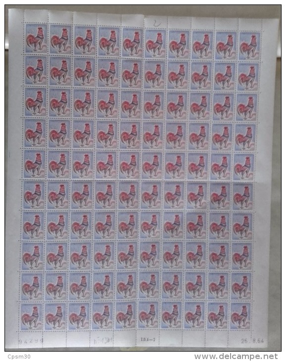 Timbres - Feuille Complète - Coq De Decaris N° 1331 Avec Coin Daté 26.8.64 - Faciale 25.00 Fr Ou 3.81 € - 1962-1965 Coq De Decaris