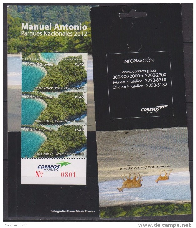 E)2012 COSTA RICA, MANUEL ANTONIO, NATIONAL PARKS, BEACH, DEER, SOUVENIR SHEET, MNH - Costa Rica